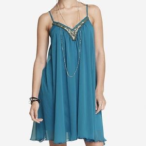 Blue trapeze dress from Express.